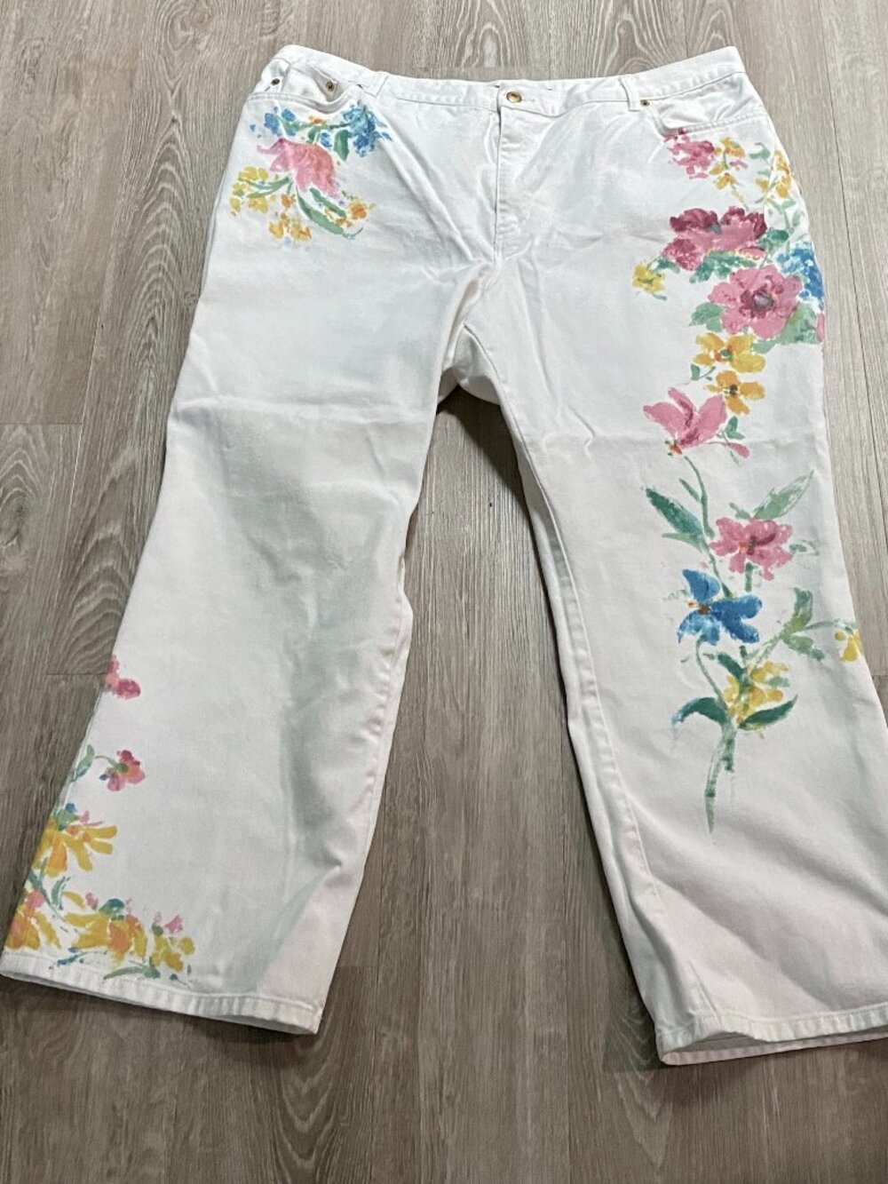 Lauren Jeans CO. RL White Floral Cotton High Rise Straight 5 Pockets Jeans 22W